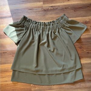 Crosby by Mollie Burch Olive Green Off the Shoulder Tiered Blouse
